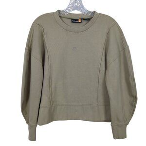 Timberland Women’s Crop Sweatshirt Sz M Khaki Pullover Crewneck Cotton Logo